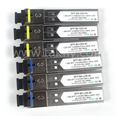 1.25G SFP BIDI ऑप्टिकल ट्रांससीवर मॉड्यूल Tx1310/Rx1550nm 40KM SMF DDM LC CISCO JUNIPER HUAWEI संगत