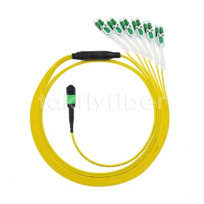 12F MPO-6x LC APC DX Uniboot SM फाइबर ऑप्टिक पैच कॉर्ड निकेल स्लीव 3.0 मिमी व्यास के साथ