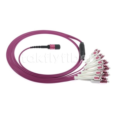 12F MPO/MTP-LC APC DX Uniboot OM4 फाइबर ऑप्टिक पैच कॉर्ड डाटा सेंटर के लिए -40°C से 85°C
