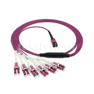 12F MPO/MTP-LC APC DX Uniboot OM4 फाइबर ऑप्टिक पैच कॉर्ड डाटा सेंटर के लिए -40°C से 85°C