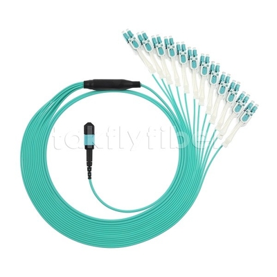 24 F MPO-LC Uniboot OM3 फाइबर पैच कॉर्ड 12x LC DX बड़े नेटवर्क के लिए एकदम सही