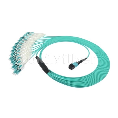 24 F MPO-LC Uniboot OM3 फाइबर पैच कॉर्ड 12x LC DX बड़े नेटवर्क के लिए एकदम सही