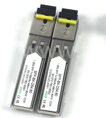 1.25G SFP BIDI मॉड्यूल Tx1490/Rx1550nm 80KM SMF DDM LC CISCO JUNIPER HUAWEI संगत