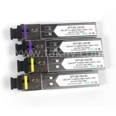 1.25G SFP BIDI मॉड्यूल Tx1490/Rx1550nm 80KM SMF DDM LC CISCO JUNIPER HUAWEI संगत
