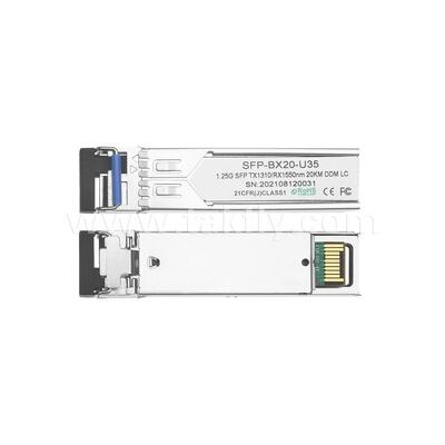 SFP 1.25gbps 20km LC Reach Tx1310nm/Rx1550nm डाटा सेंटर FTTX के लिए द्विदिश ऑप्टिकल ट्रांससीवर