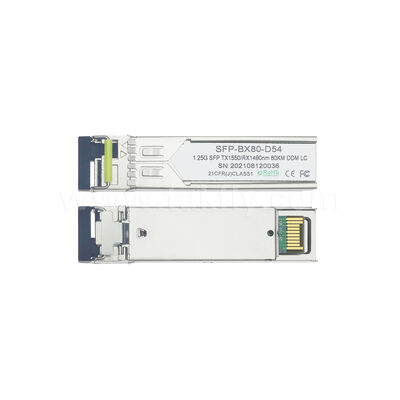 डेटा सेंटर FTTX के लिए SFP 1.25gbps 80km LC रीच Tx1490nm/Rx1550nm द्वि-दिशात्मक ऑप्टिकल ट्रांसीवर
