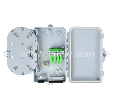 Fiber Optic Termination Box FTKS-1805-04A, 4 SC/APC SM SX Adapter, Pigtail Installed, FTTH FTTx Splicing Distribution Splitting Storage Cable Management Enclosure Wall Mount
