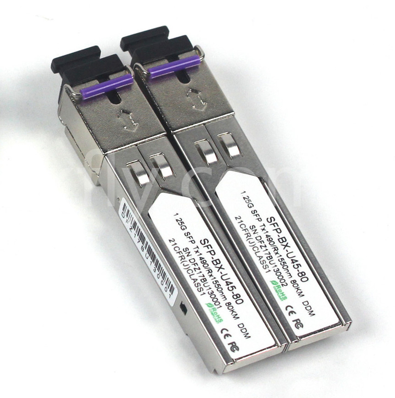 1.25G SFP BIDI मॉड्यूल Tx1490/Rx1550nm 80KM SMF DDM LC CISCO JUNIPER HUAWEI संगत