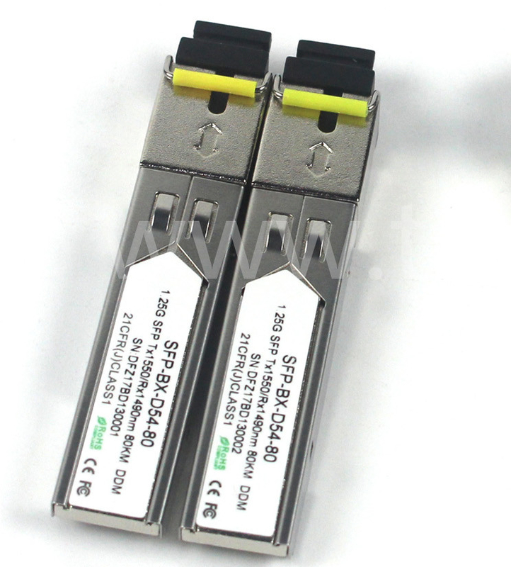 BIDI 1.25 G SFP ट्रांससीवर Tx1550/Rx1490nm 80KM SMF DDM LC CISCO JUNIPER HUAWEI संगत