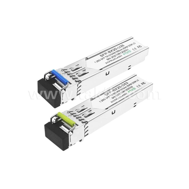 SFP 1.25gbps 20km LC Reach Tx1310nm/Rx1550nm डाटा सेंटर FTTX के लिए द्विदिश ऑप्टिकल ट्रांससीवर