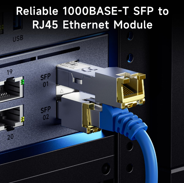 RJ45 गीगाबिट SFP मॉड्यूल - 1000BASE-T कॉपर SFP ट्रांसीवर 1.25Gbps और कम ईएमआई के साथ