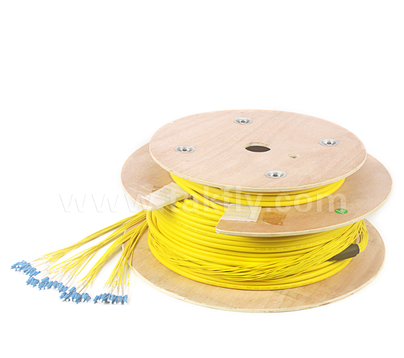 48-कोर एलसी-एलसी प्री-टर्मिनेटेड ब्रेकआउट पैच कॉर्ड ️ उच्च घनत्व, कस्टम ब्रेकआउट कॉन्फ़िगरेशन (नंगे फाइबर / 0.9 मिमी / 2.0 मिमी / 3.0 मिमी), डेटा सेंटर और इनडोर / आउटडोर अनुप्रयोगों के लिए